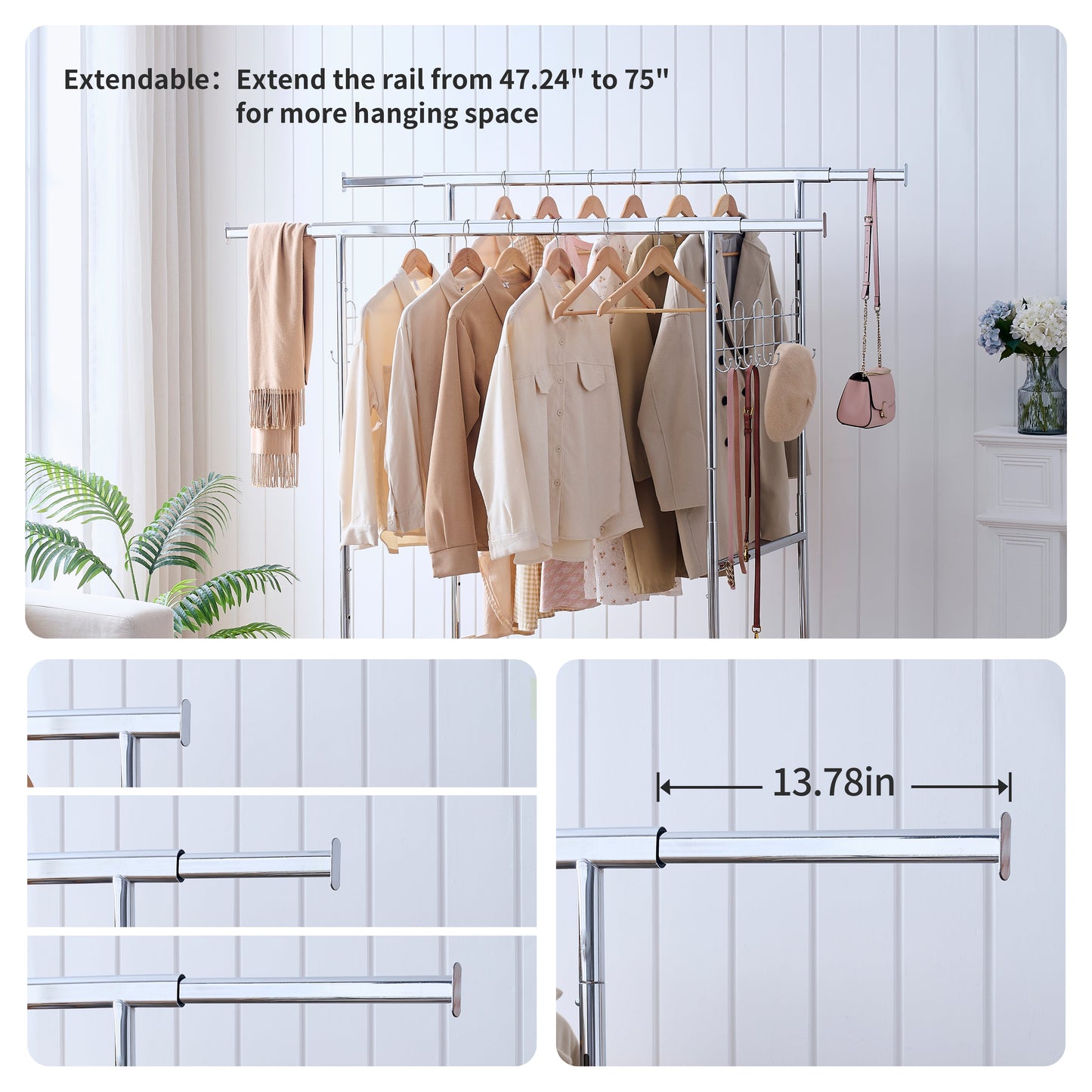 Double Clothing Garment Rack with Shelves