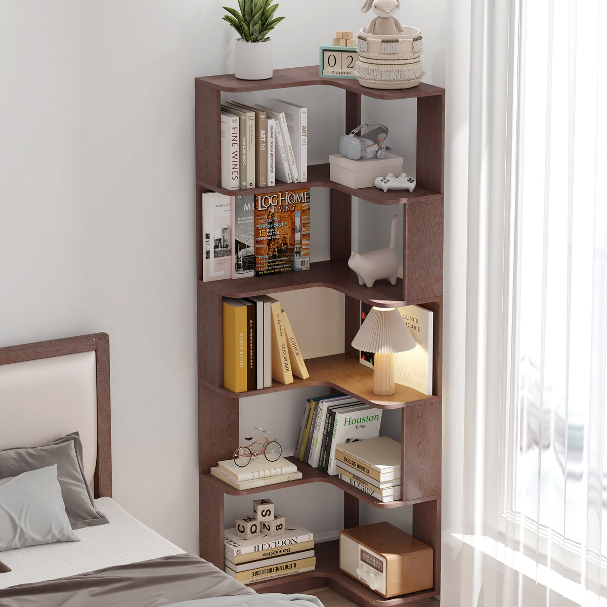 6 Tier Freestanding L-Shaped Corner Bookshelf