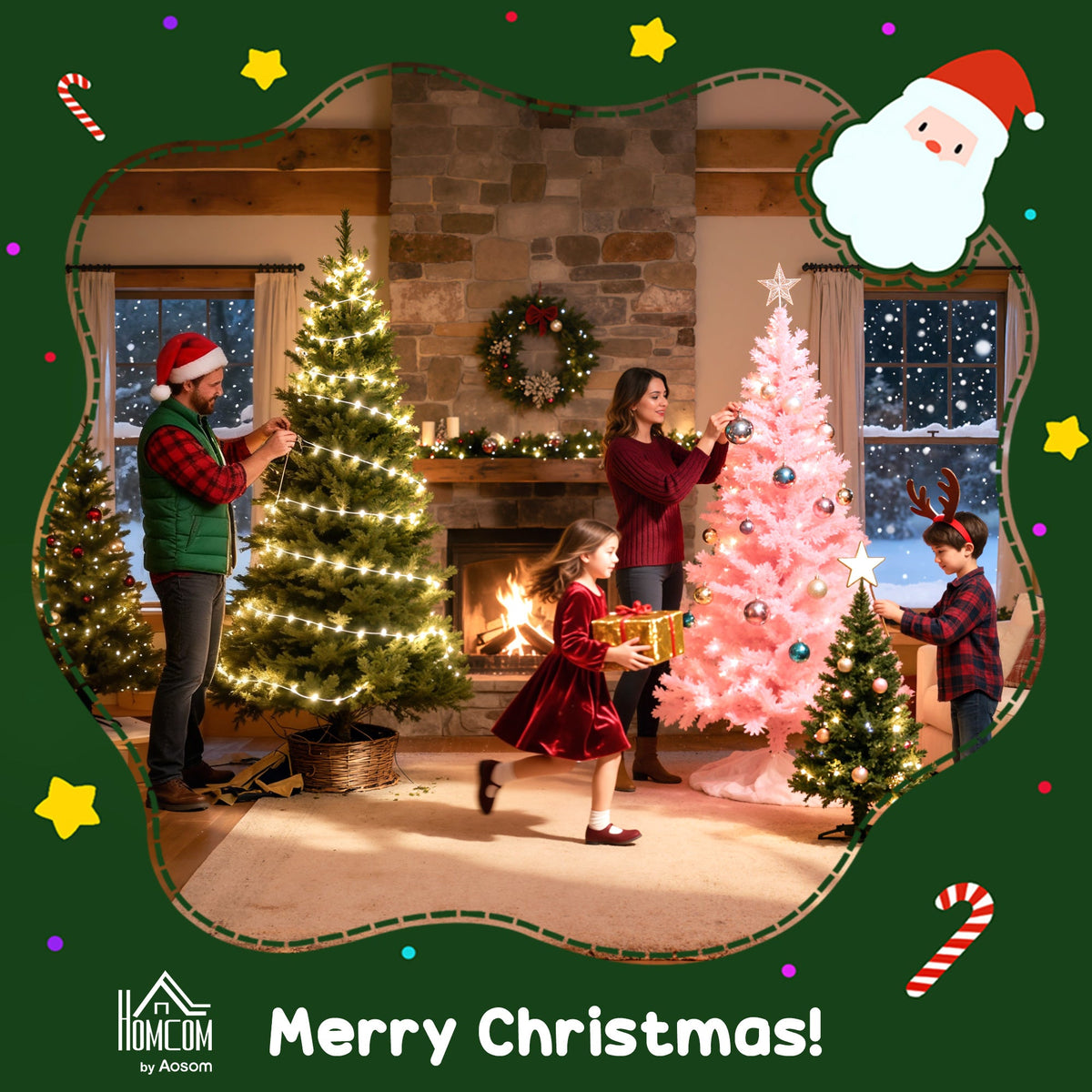 HOMCOM 7.5 ft Frosted Christmas Tree with Realistic Branches