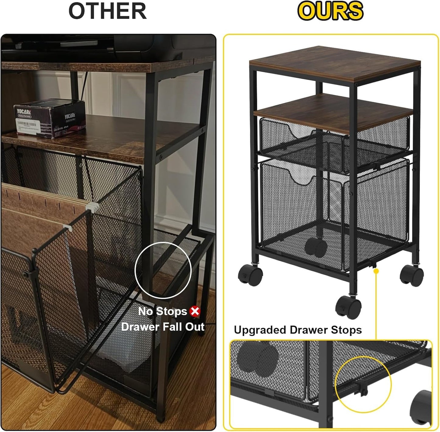 Rolling File Cart With Sliding Drawer For A4 Files
