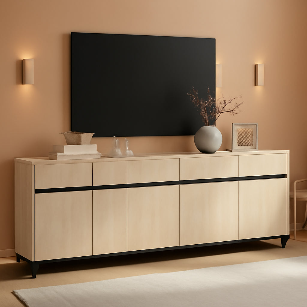 Light Oak TV Stand For 110 Inch TVs With Adjustable Shelves