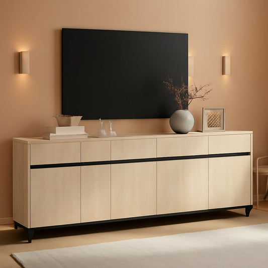 Light Oak TV Stand For 110 Inch TVs With Adjustable Shelves