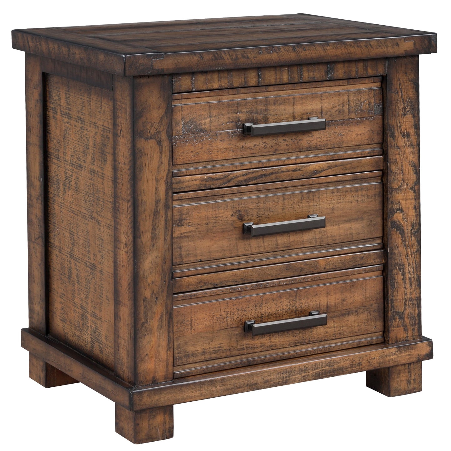 Rustic Three Drawer Reclaimed Solid Wood Nightstand