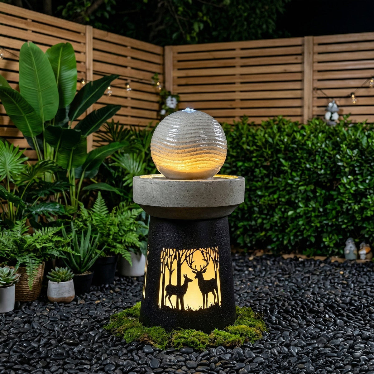 Outdoor Garden Lantern with Warm LED Light Deer Silhouette