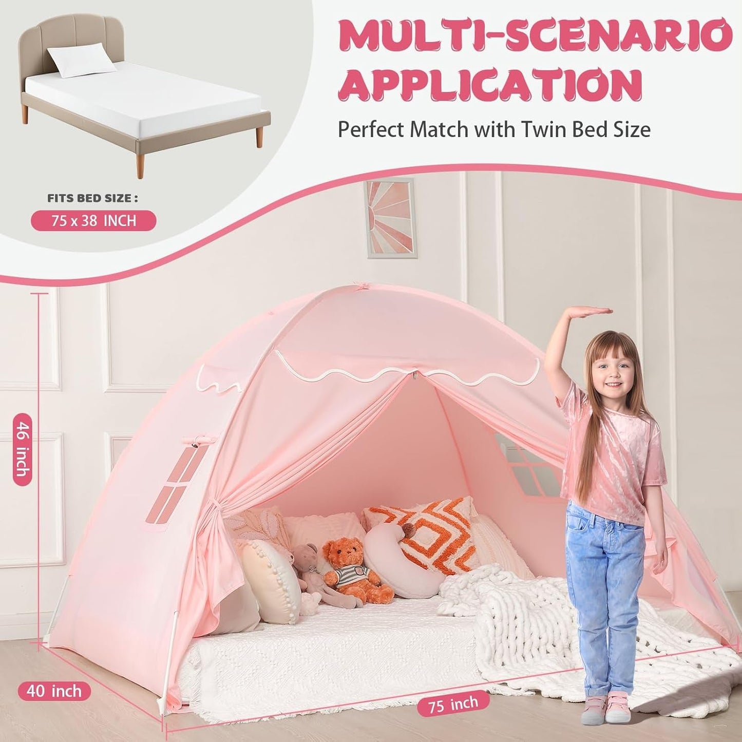 Toddler Bed Tent Canopy Portable Pink Night Light Pro