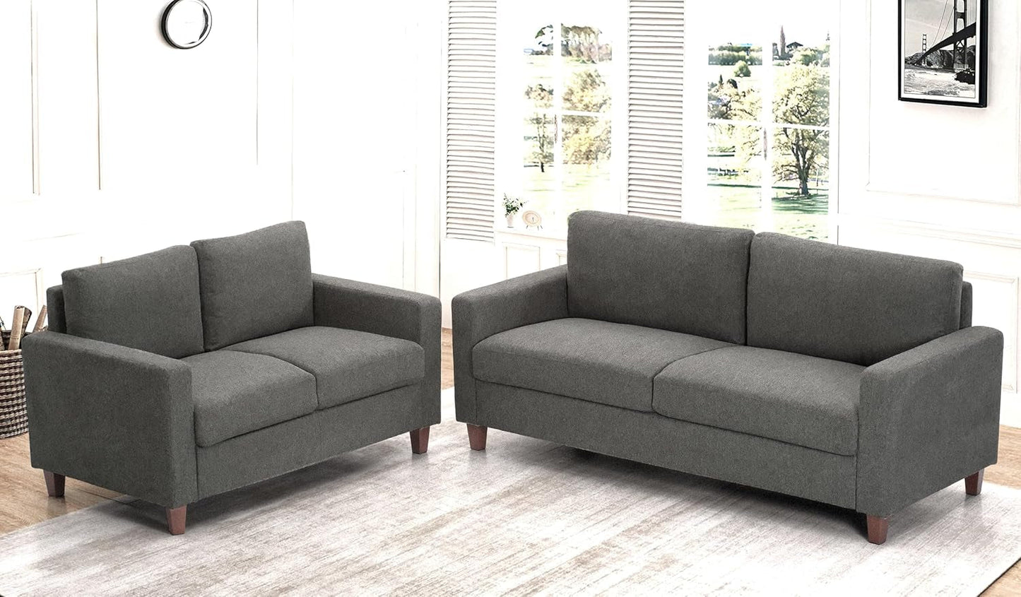 Miles 2 Piece Couch And Loveseat Set With Reversible Pillows Grey