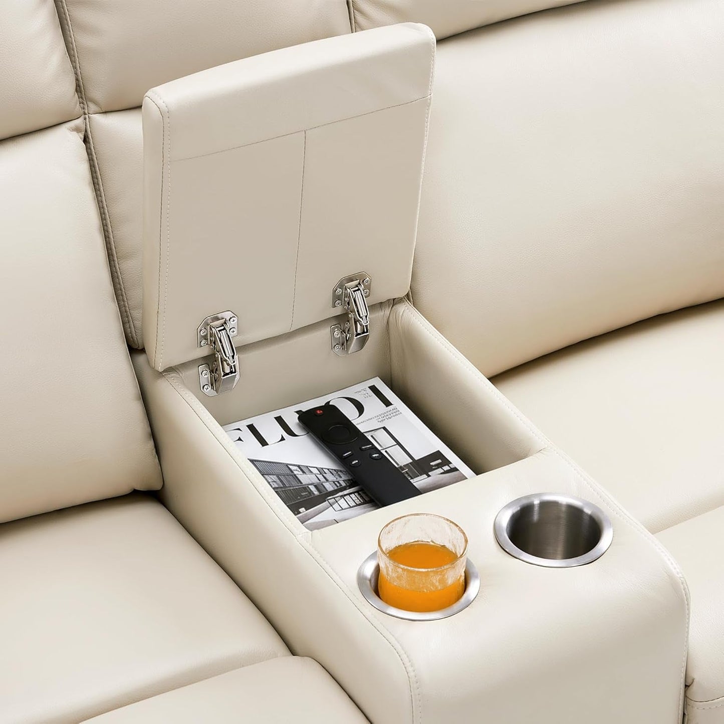 65.7 Inch Wall Hugger Recliner Loveseat Beige USB C