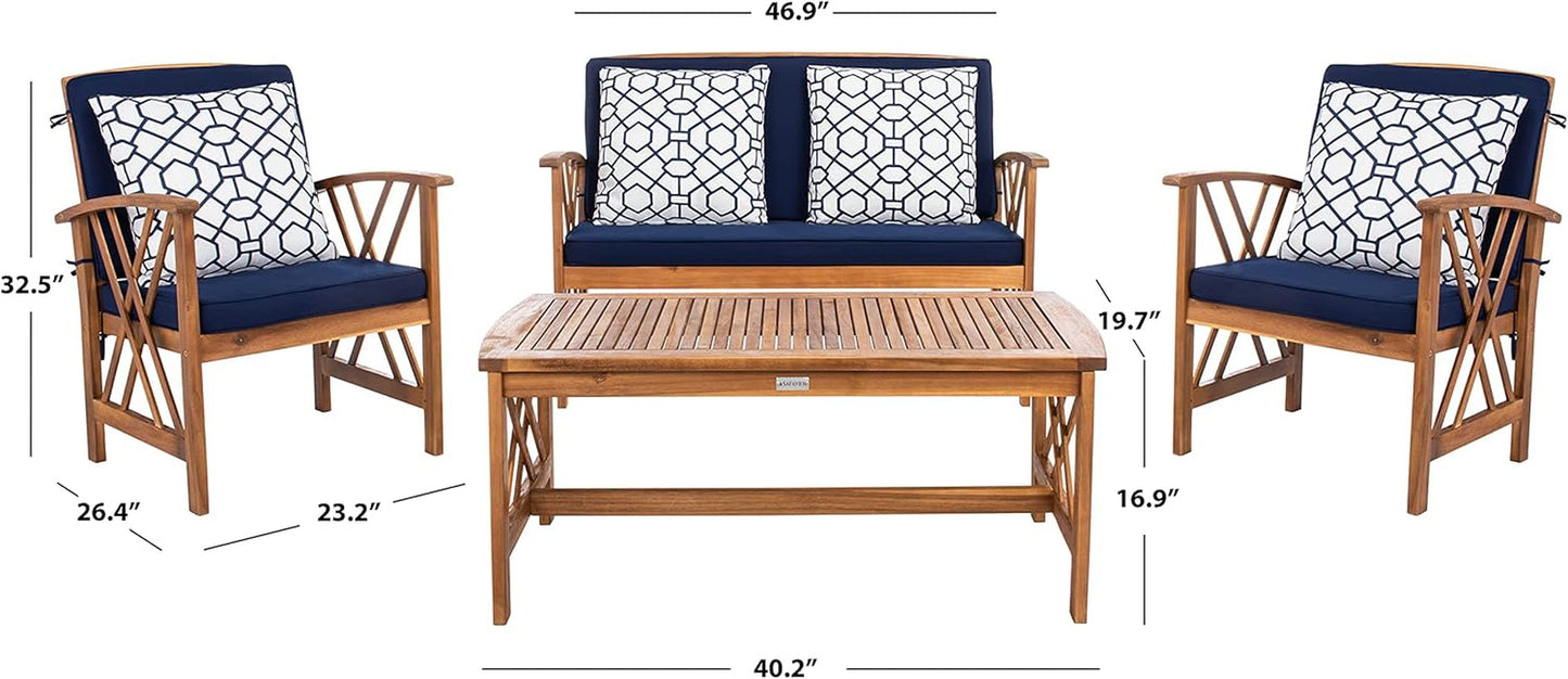 Fontana 4 Piece Patio Set Navy Cushions Geometric Pattern