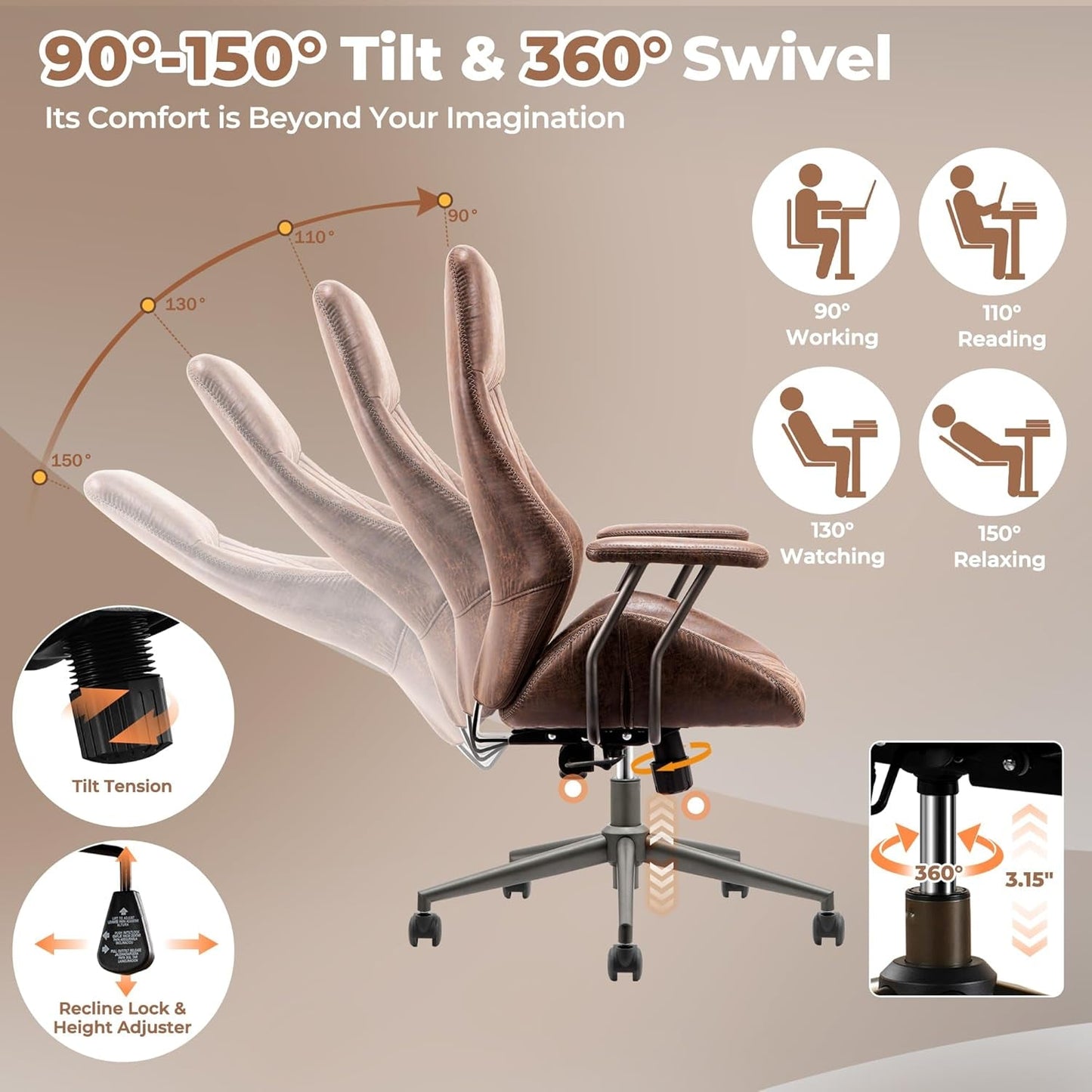 Ergonomic Office Chair High Back Dark Coffee Executive