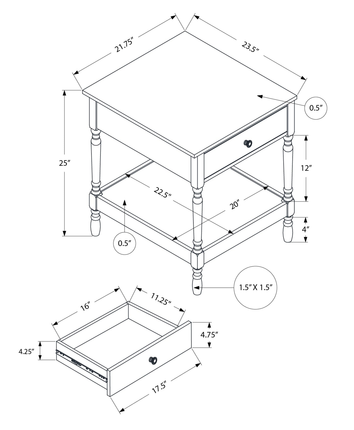 2 Tier Accent Table - Espresso or Walnut Finish