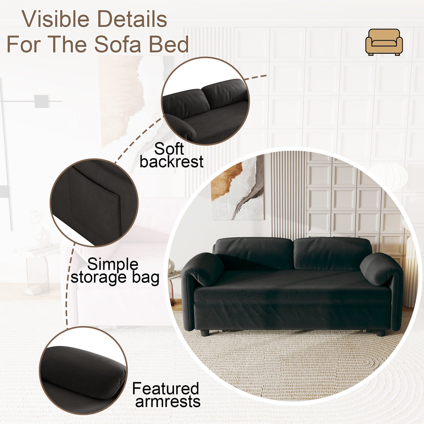 54-Inch Velvet Sofa Bed with Dual Purpose - Stylish & Functional