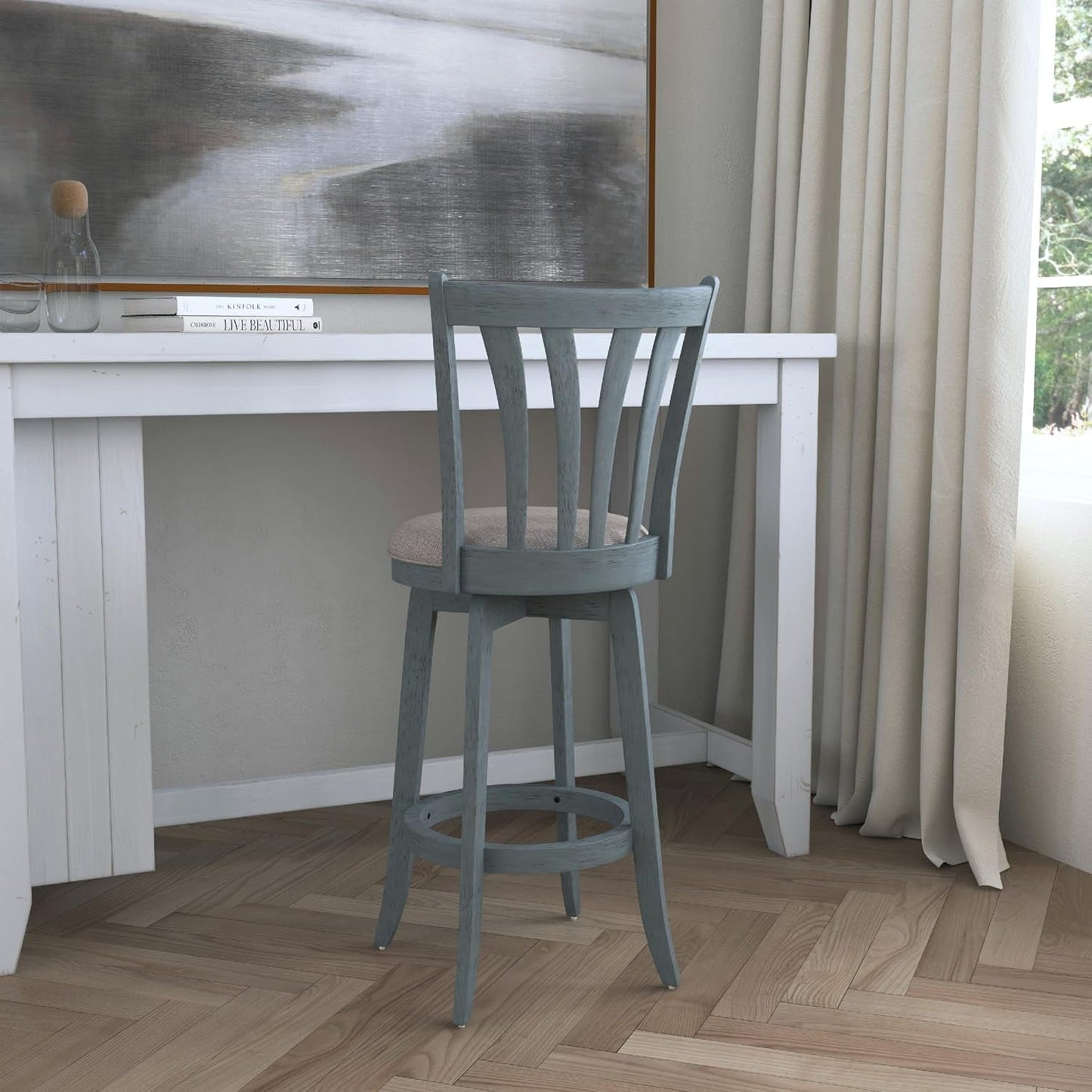Bar Height Swivel Stool 30 Inch Blue Wire Brush Finish