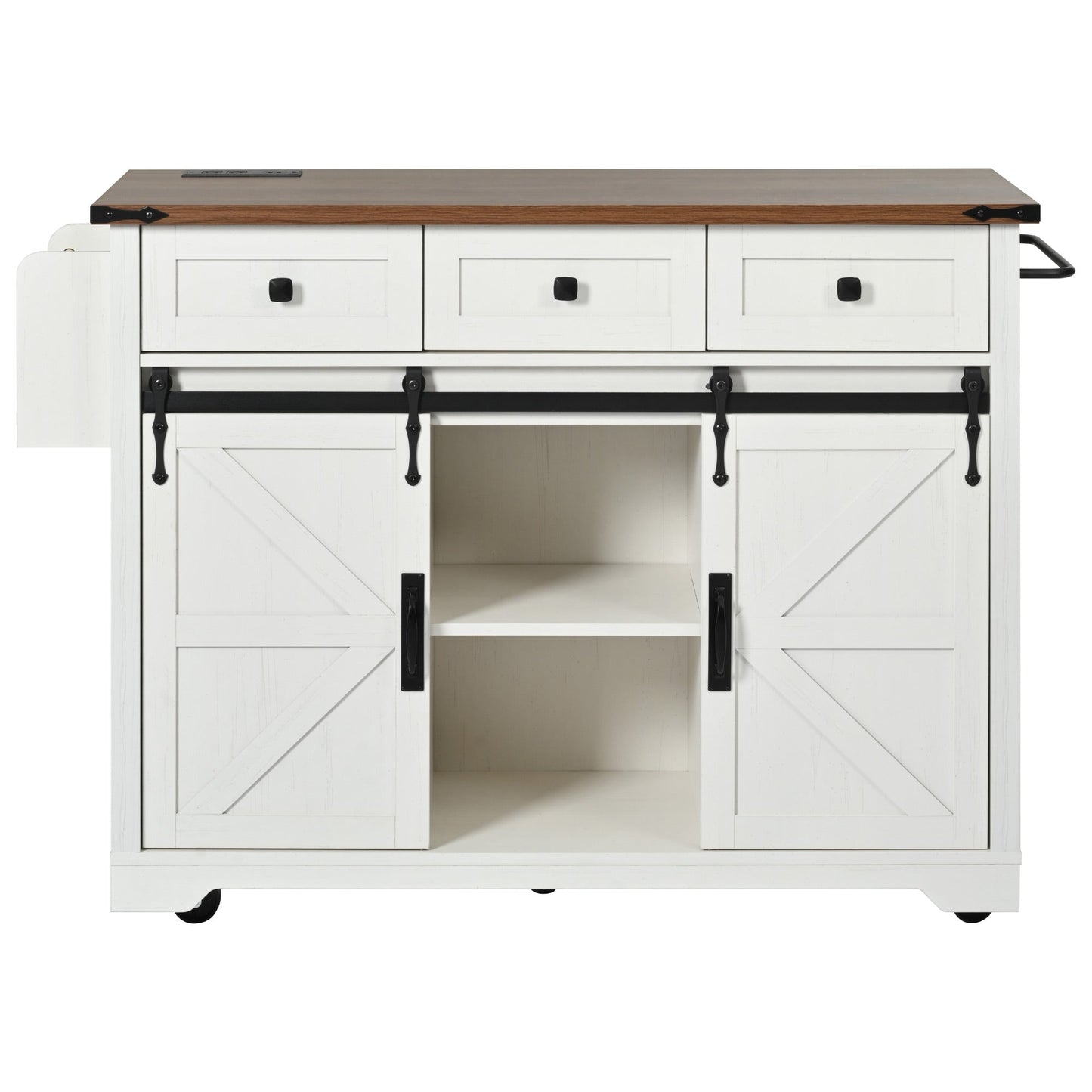 K&K 53.7" Farmhouse Kitchen Island with Power Outlet