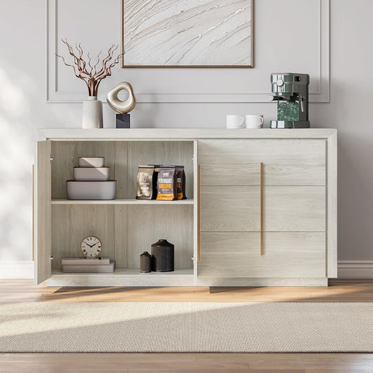 64 Inch Modern Industrial Sideboard Cabinet White Sand