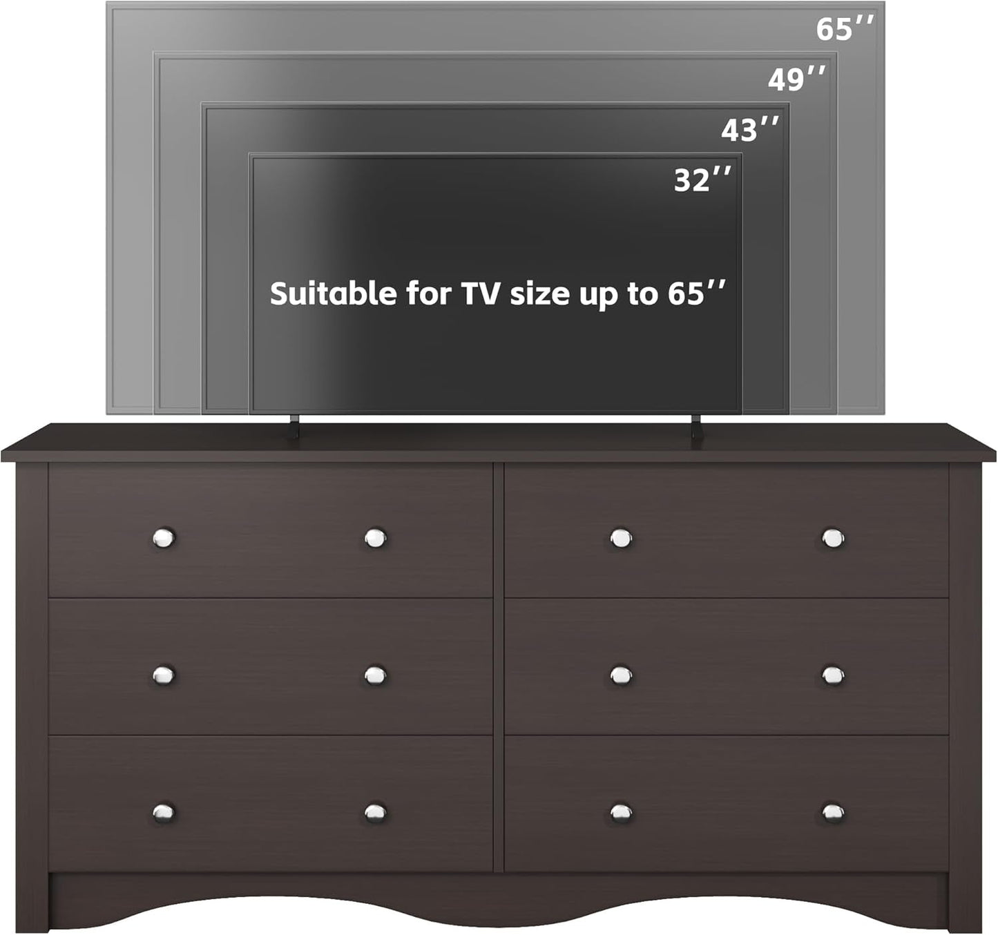 6 Drawer Dresser And TV Stand For 65 Inch TV Brown