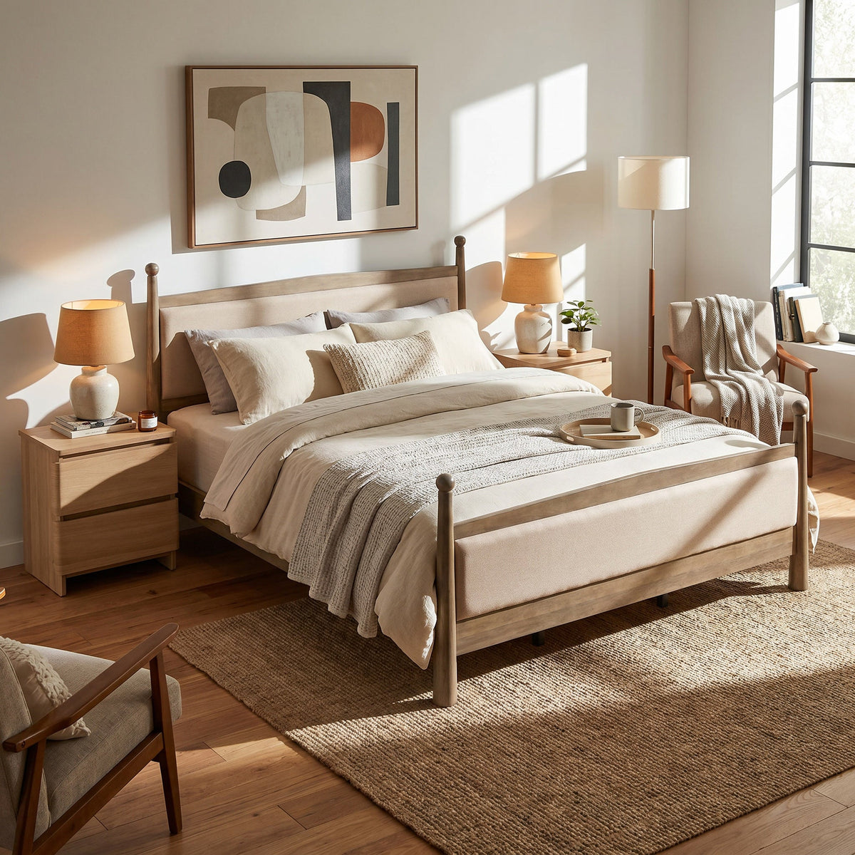 King Size Upholstered Platform Bed Frame