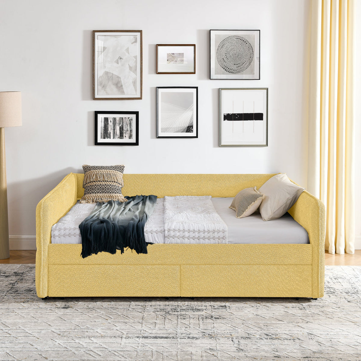 Queen Size Daybed with Two Drawers Upholstered Tufted Sofa Bed