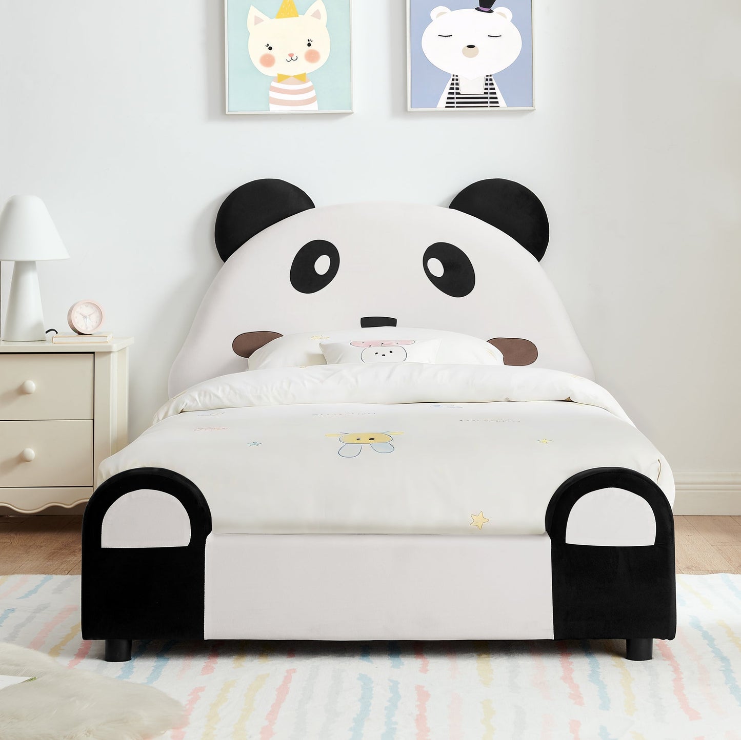 Twin Size Cute Panda-Shaped Kids Bed with Safety Soft Padded Edges