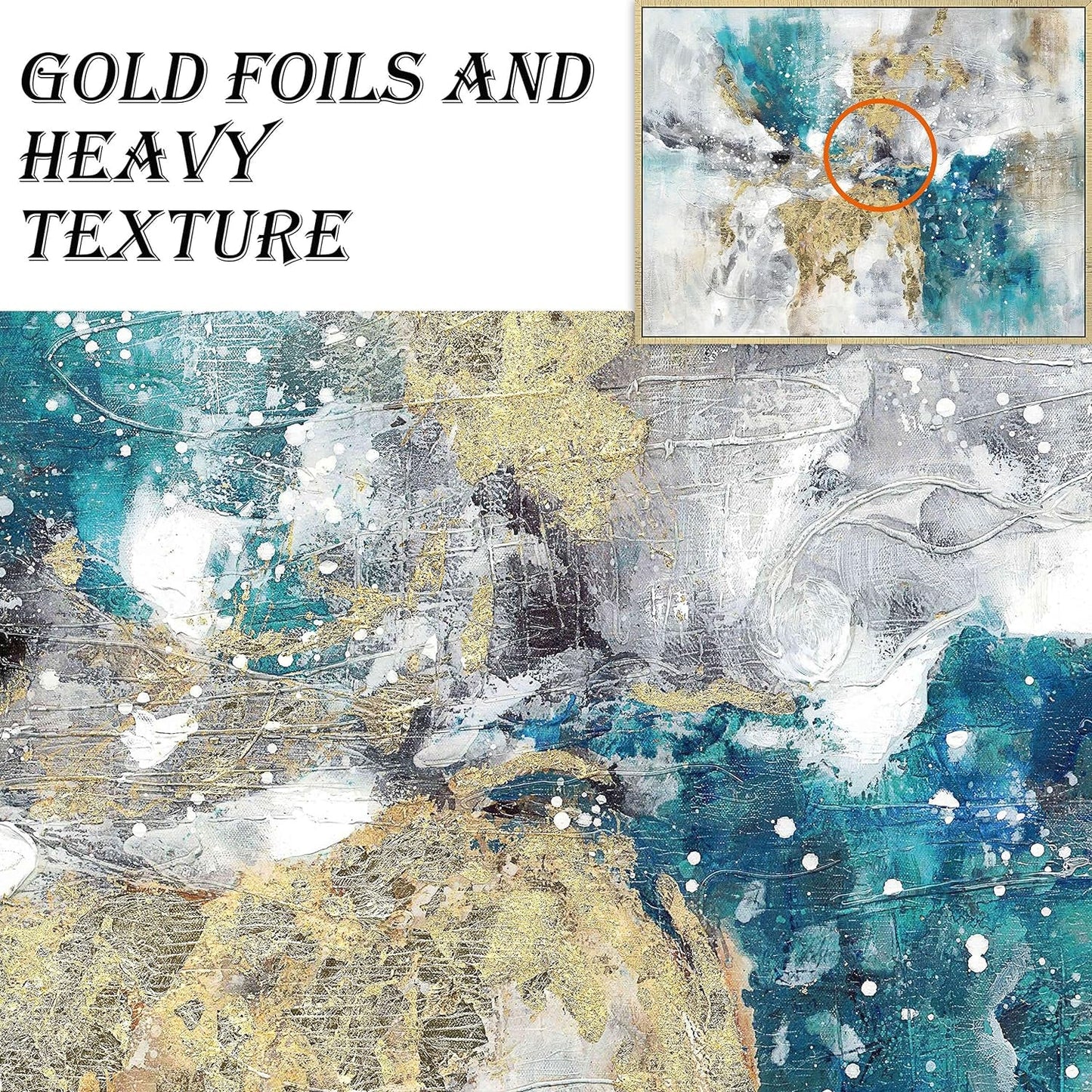 Elegant Marble Abstract Framed Wall Art with Gold Foil – Textured Minimalist Canvas for Bedroom (40”W x 30”H, Multiple Sizes Available)
