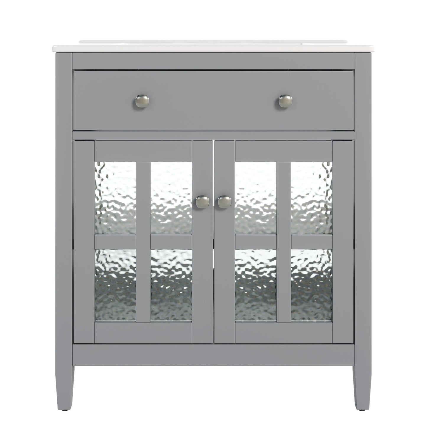 Bathroom Vanity With Ceramic Sink, Adjustable Shelf & Tip Out Tray