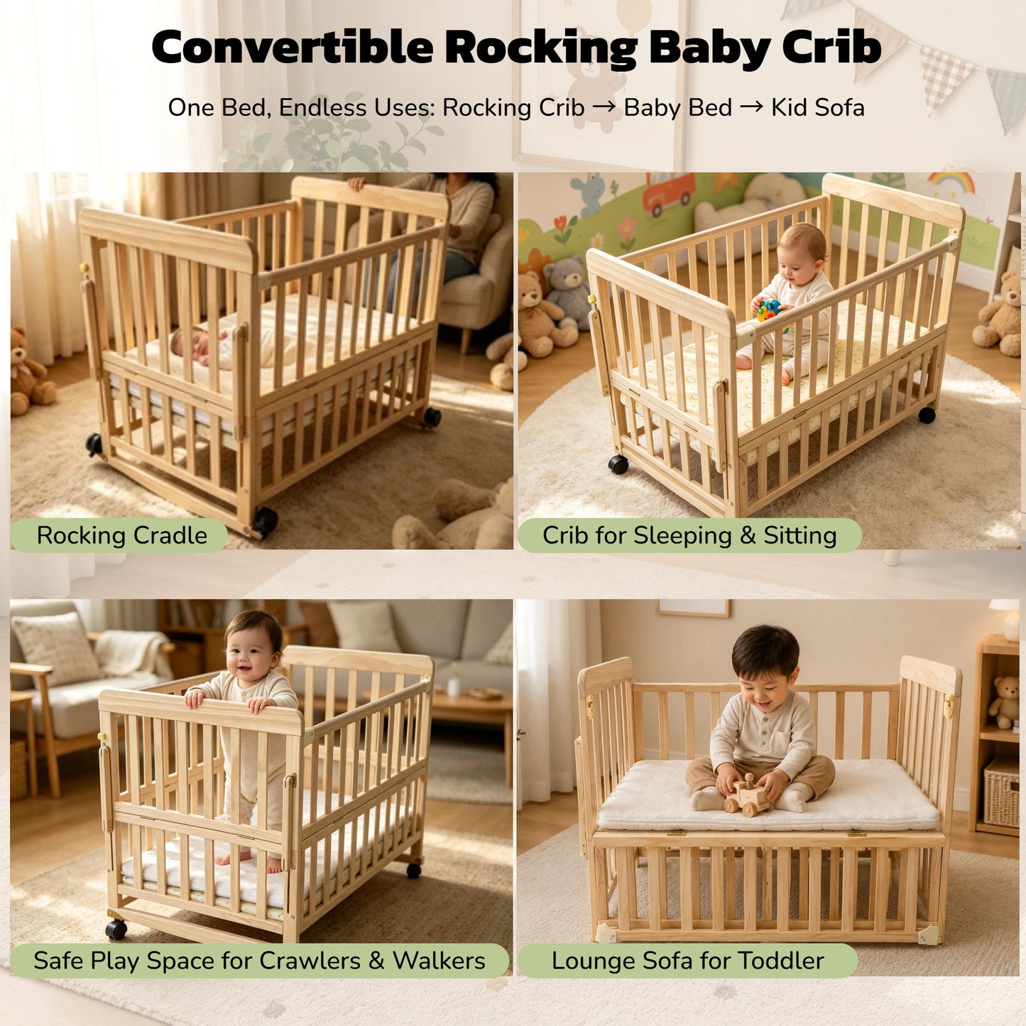 Solid Wood Baby Bassinet