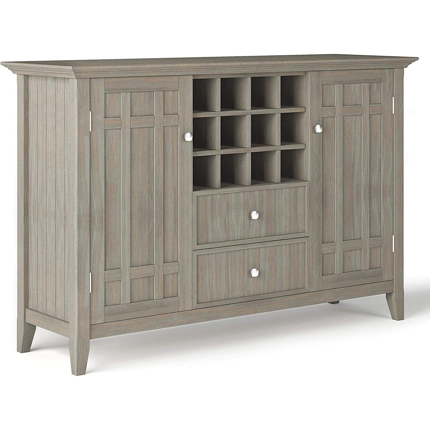 Rustic Gray Pine Wood Sideboard Buffet With Wine Storage