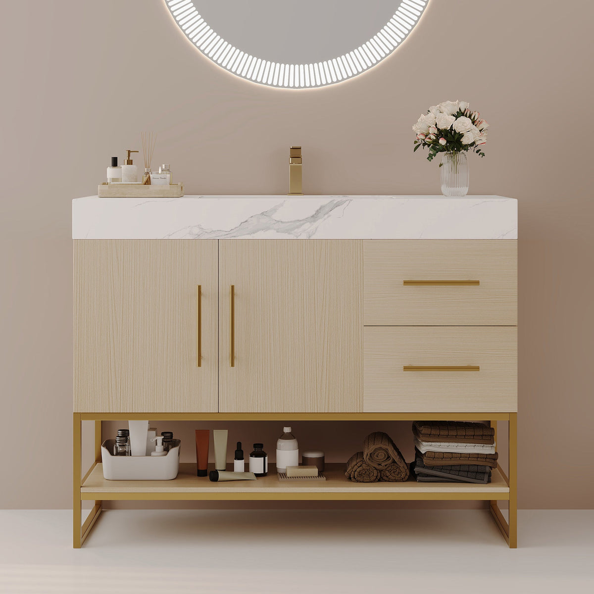 36" Modern Free-Standing Bathroom Vanity with Seamless Sink