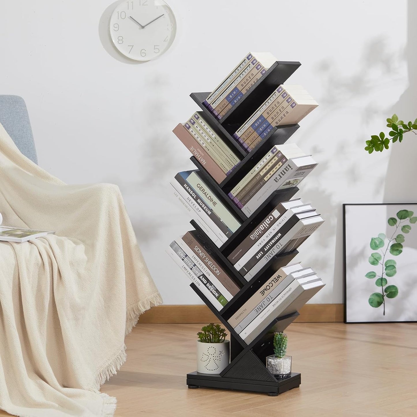 8 Tier Tree Bookshelf Natural Wood Finish Bookcase