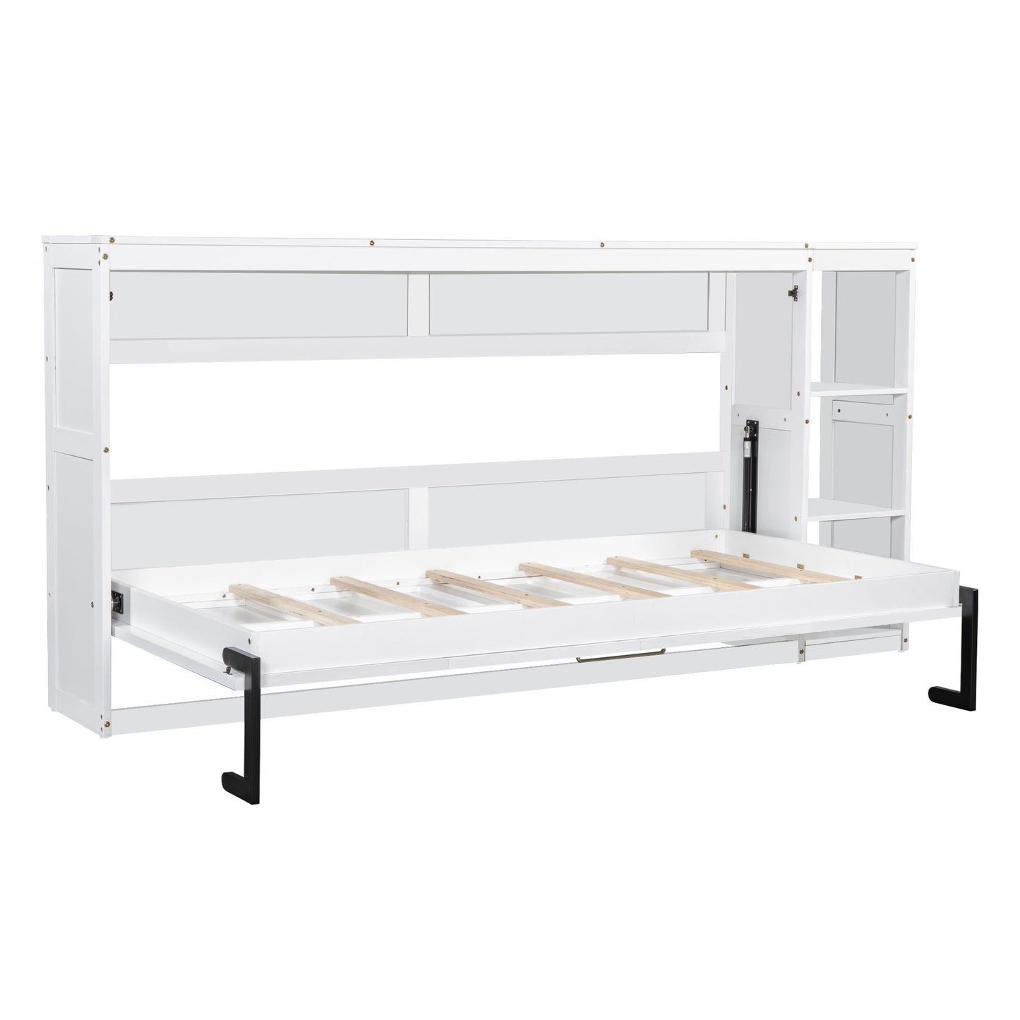 Twin Size Murphy Bed with Bookshelf, White