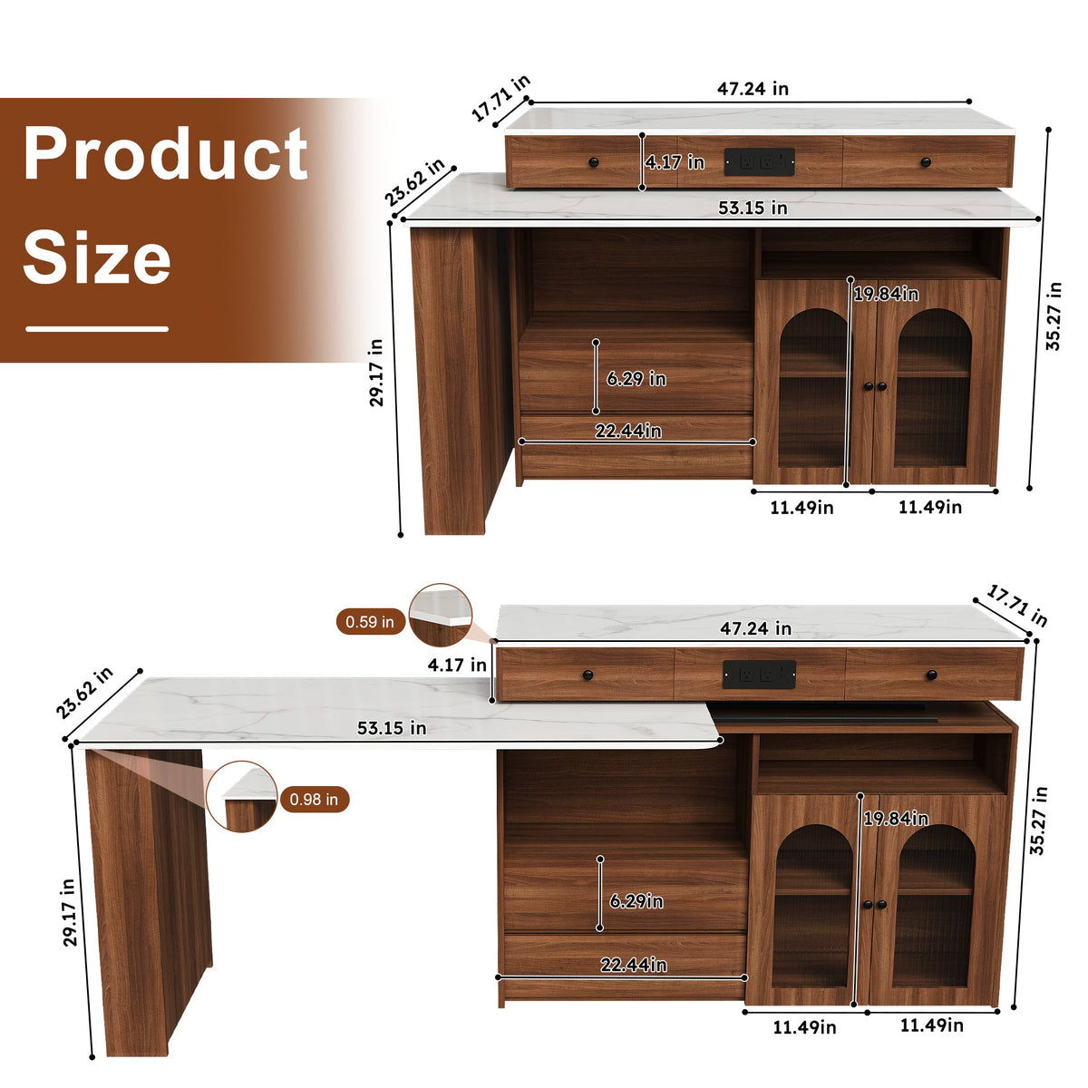 Kitchen Island with Extendable & Rotating Table