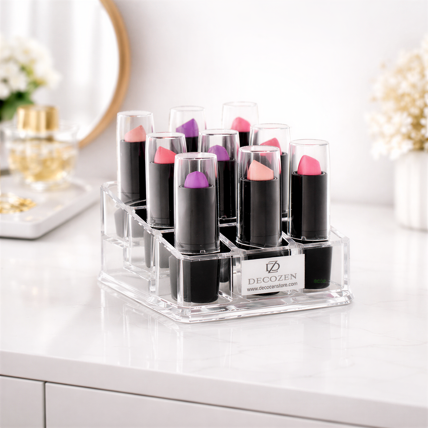 Clear Makeup Organizer - 9 Slot Lipstick Holder Acrylic Storage Box For Neat Makeup