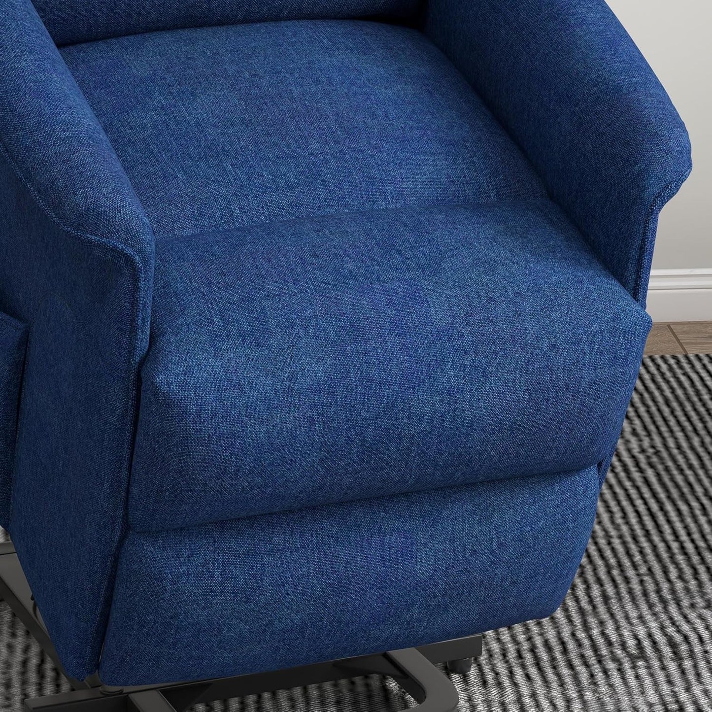 Power Lift Recliner Chair In Dark Blue Fabric Easy Assembly