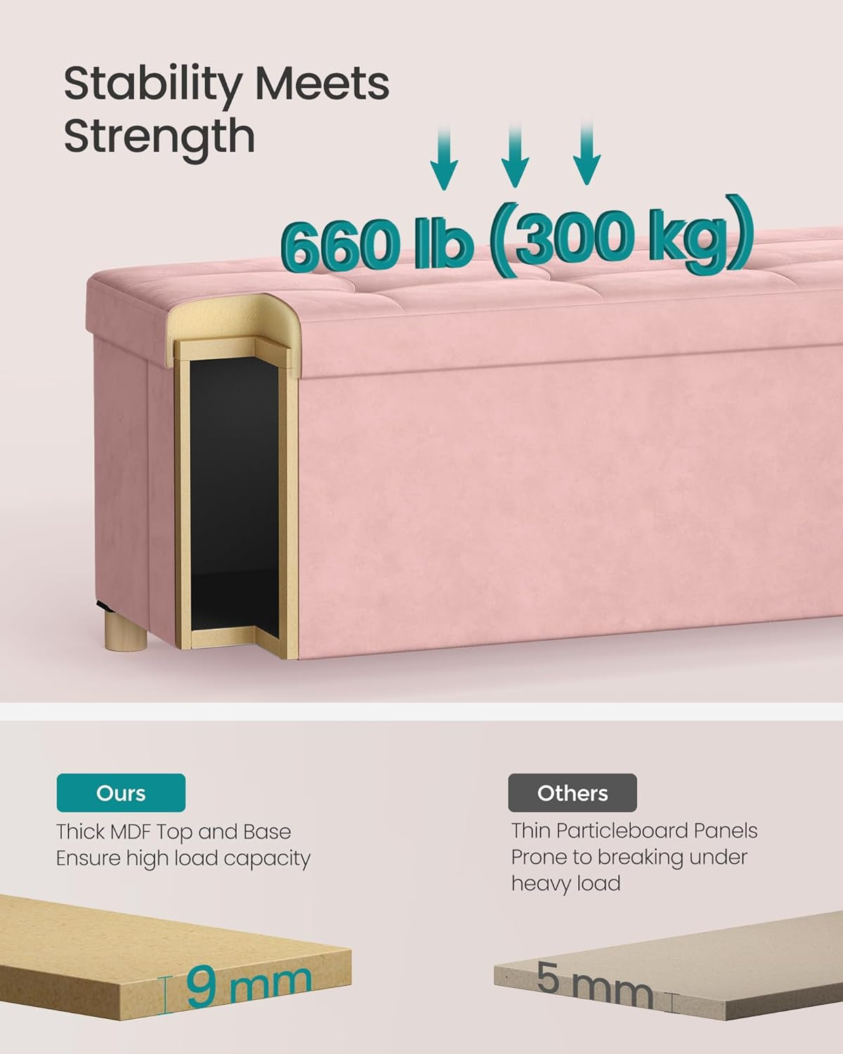 Pink Velvet Extra Large Storage Ottoman Chest