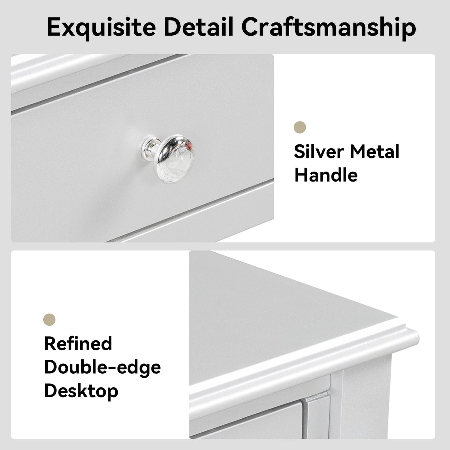 Luxury Makeup Vanity Desk with Oval Mirror, 3-Drawer Dressing Table for Jewelry Storage, Elegant Console Table for Entryway, Living Room & Bedroom, Stylish Home Decor,Silver