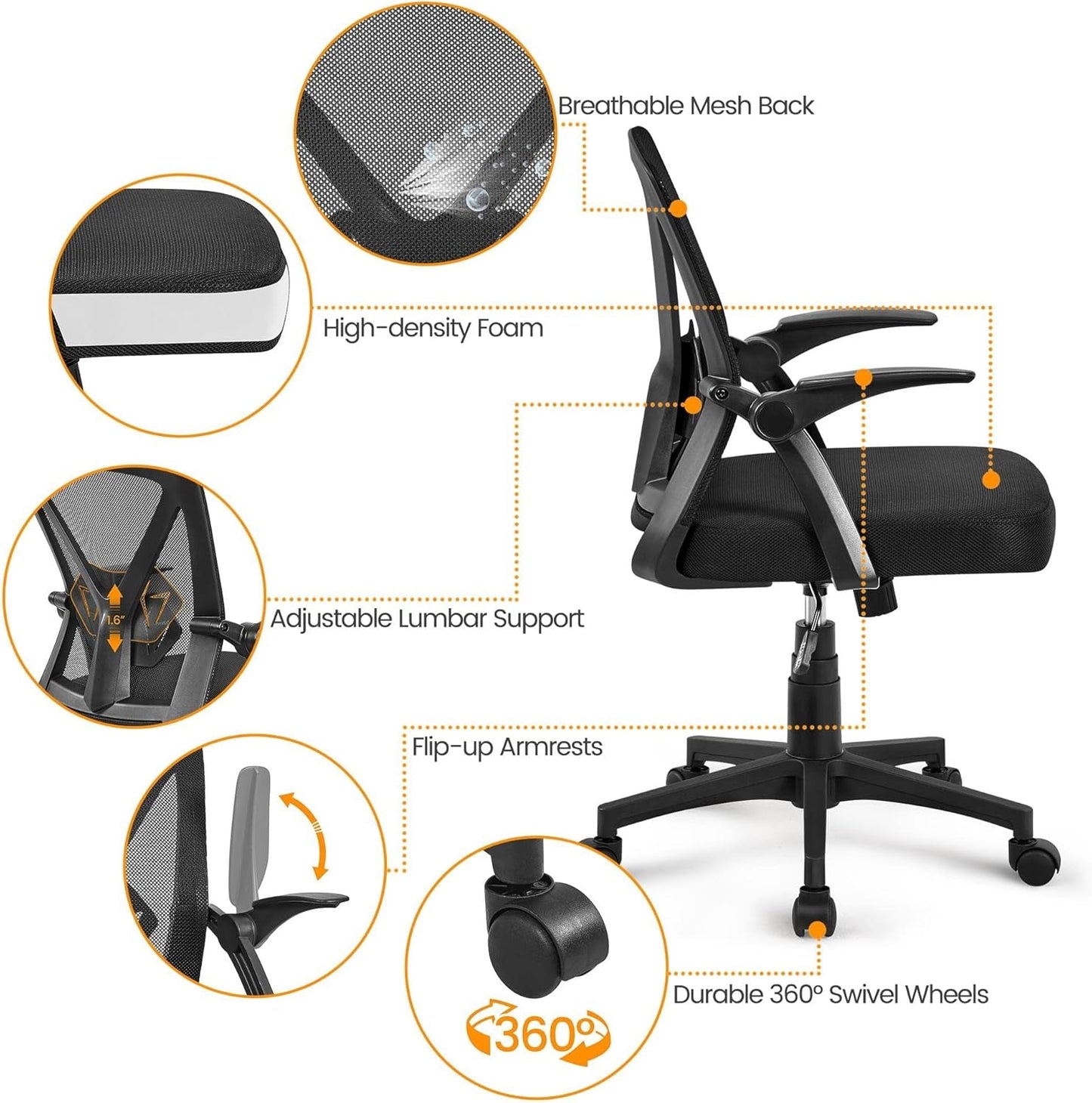 Black Ergonomic Mesh Office Chair With Adjustable Height