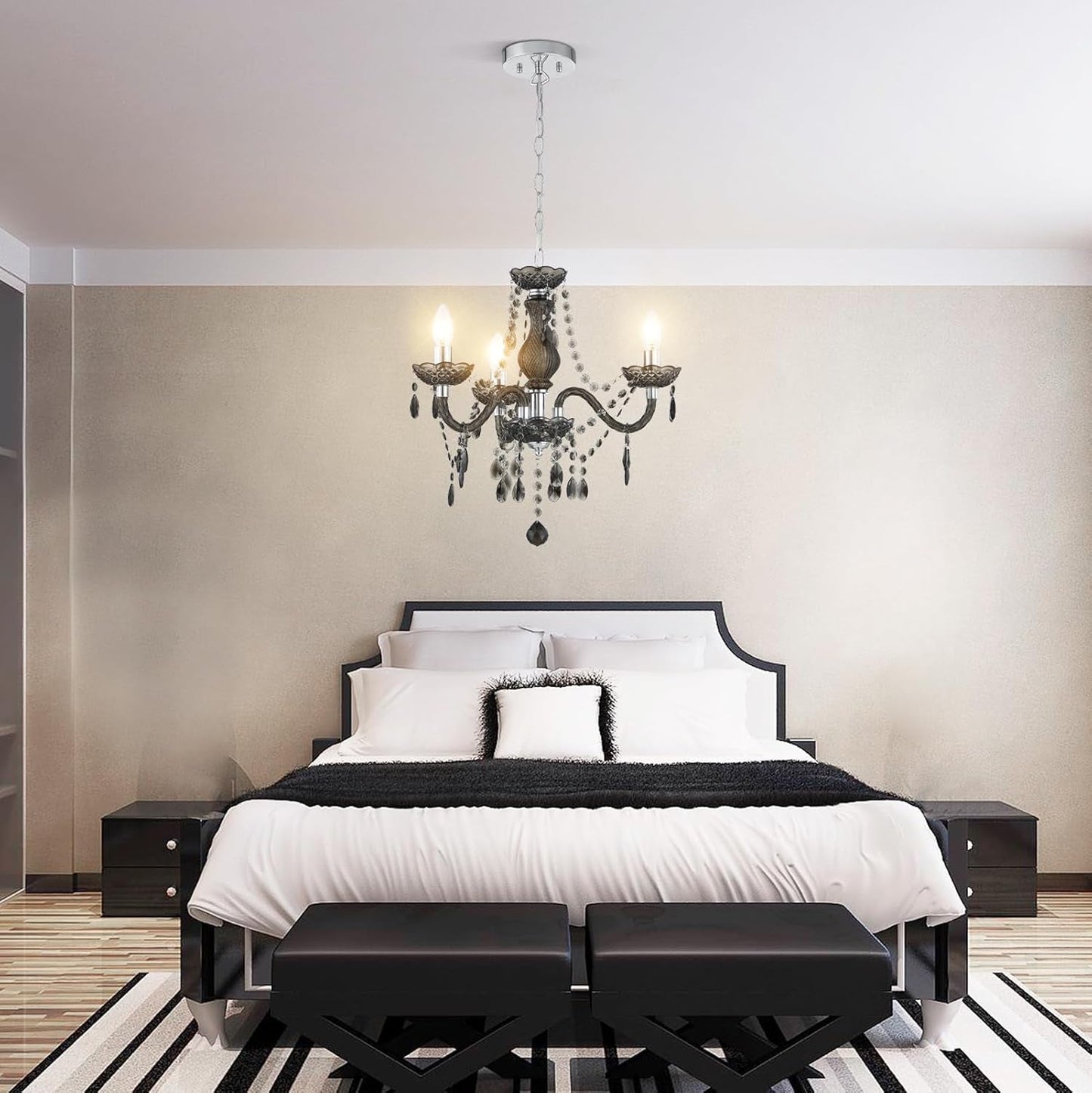 Black Small Crystal Chandelier Dimmable 3 Light Pendant
