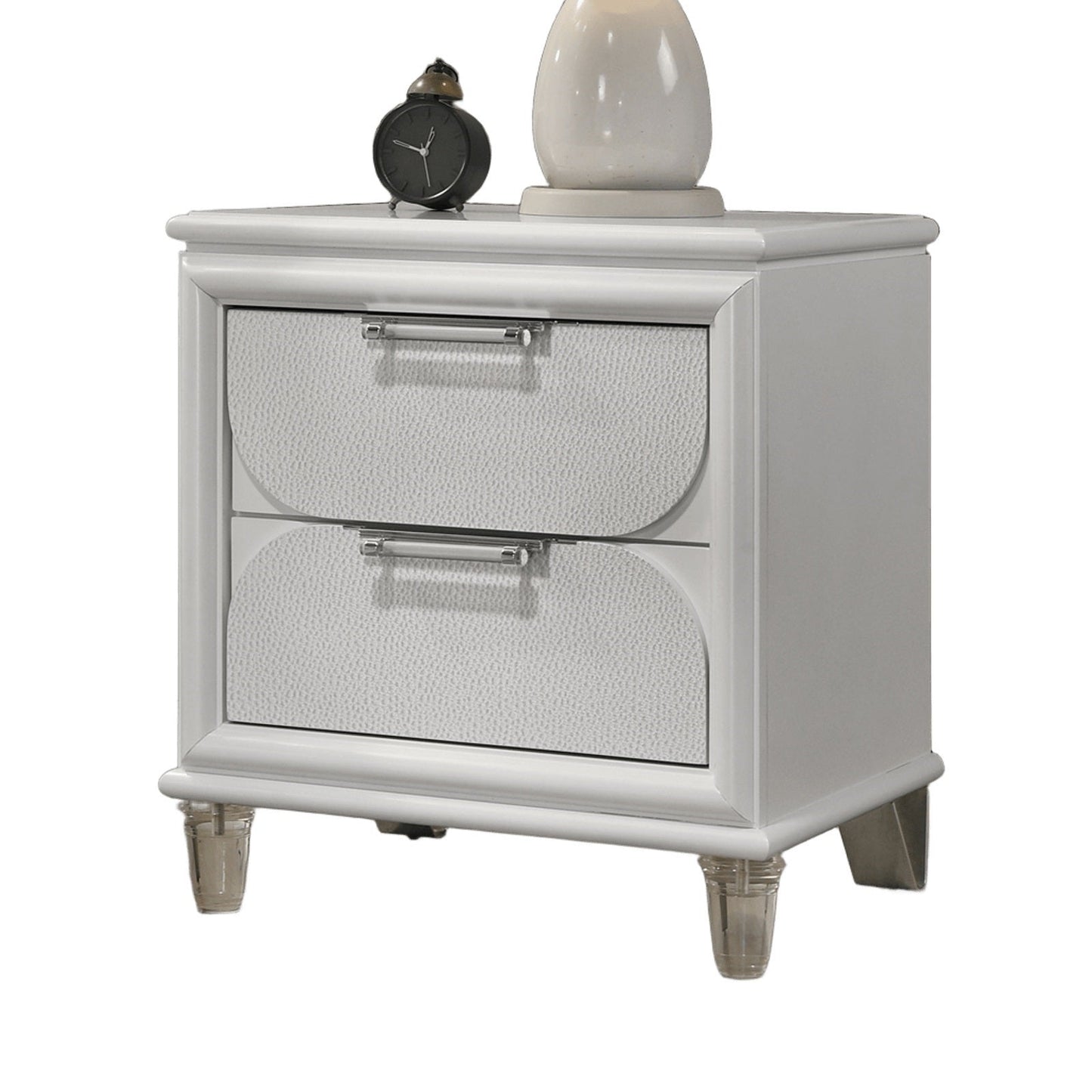 Contemporary Glam Pearl White Full Size Bed W Trundle 2x Nightstands Embossed Panel 3pc Bedframe Bedroom Furniture