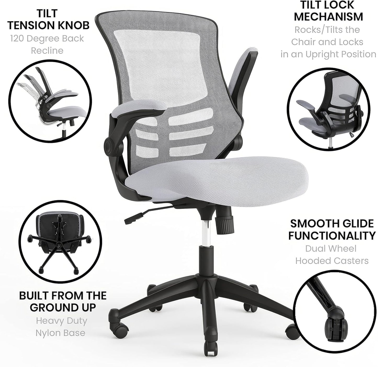 Kelista Dark Gray Mesh Mid Back Office Chair For Desk