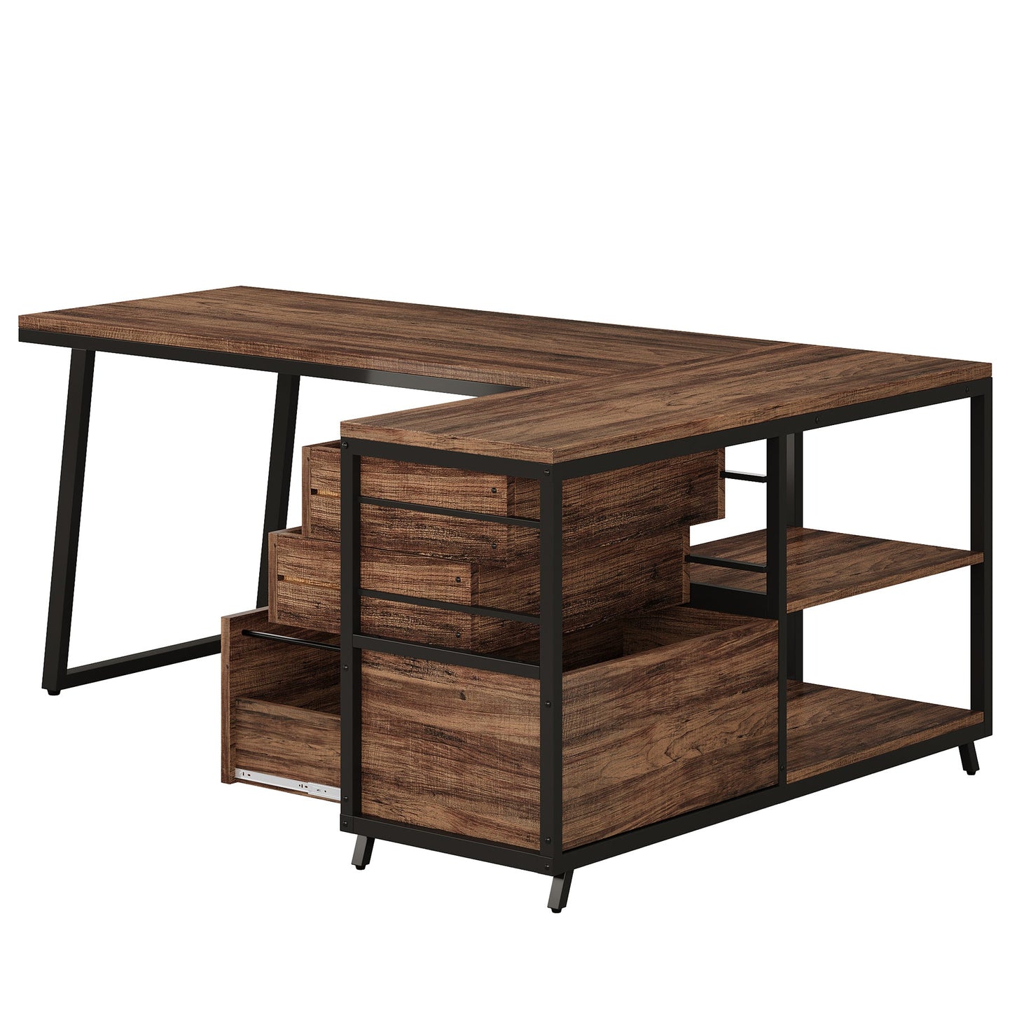53" Reversible L-Shaped Computer Desk with 3 Drawers