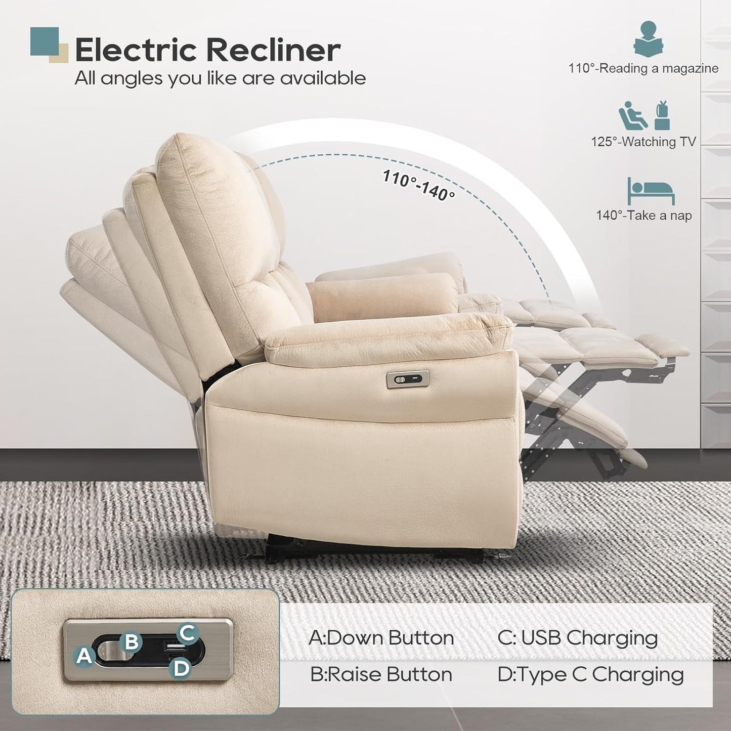 Beige Power Reclining Sofa For Living Room Comfort