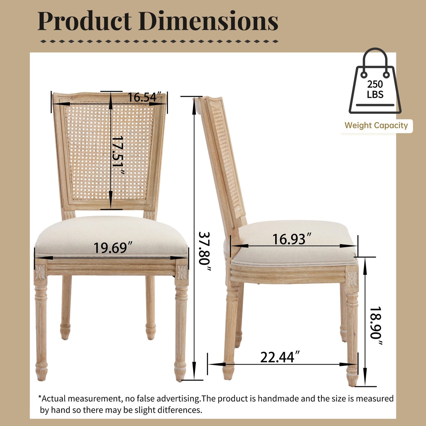 French Country Dining Chairs Set of 2 Upholstered With Natural Rattan Back