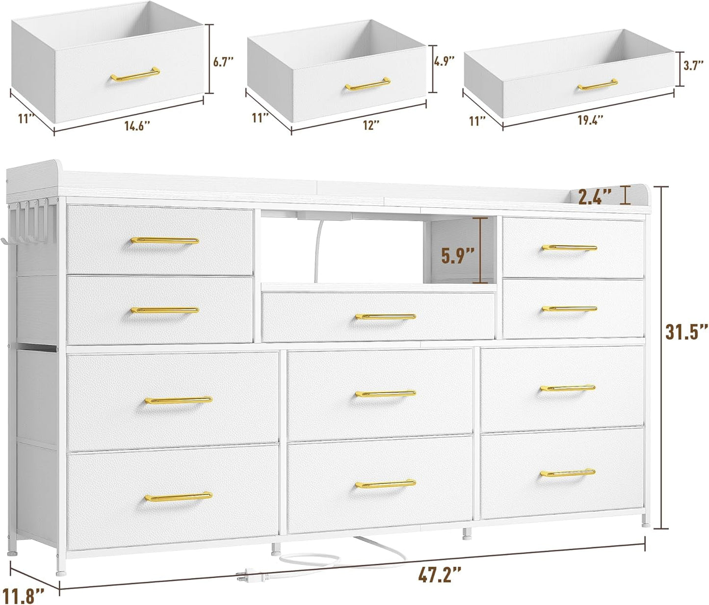 Bedroom Dresser With 11 Drawers And 60 Inch TV Stand White