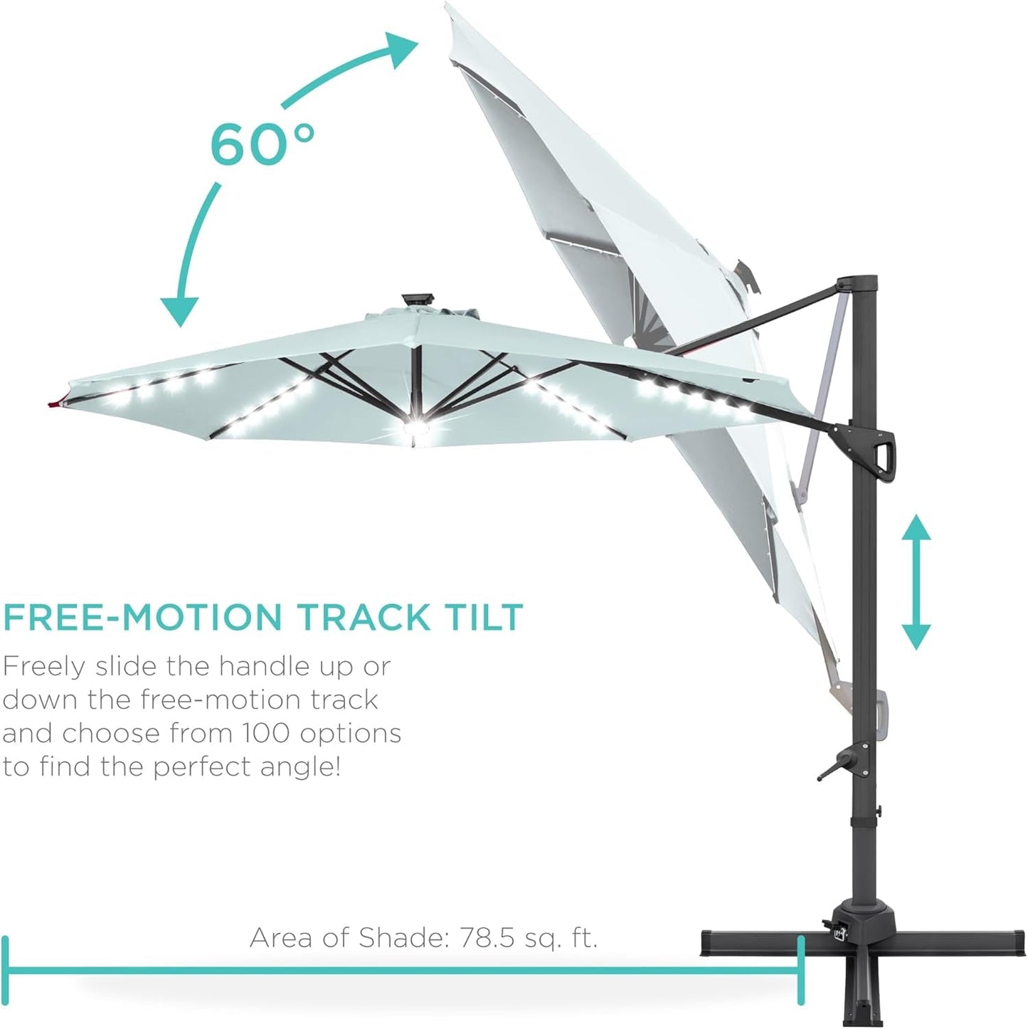 10 Foot Solar LED Cantilever Patio Umbrella With 360 Degree Rotation And Integrated Lights