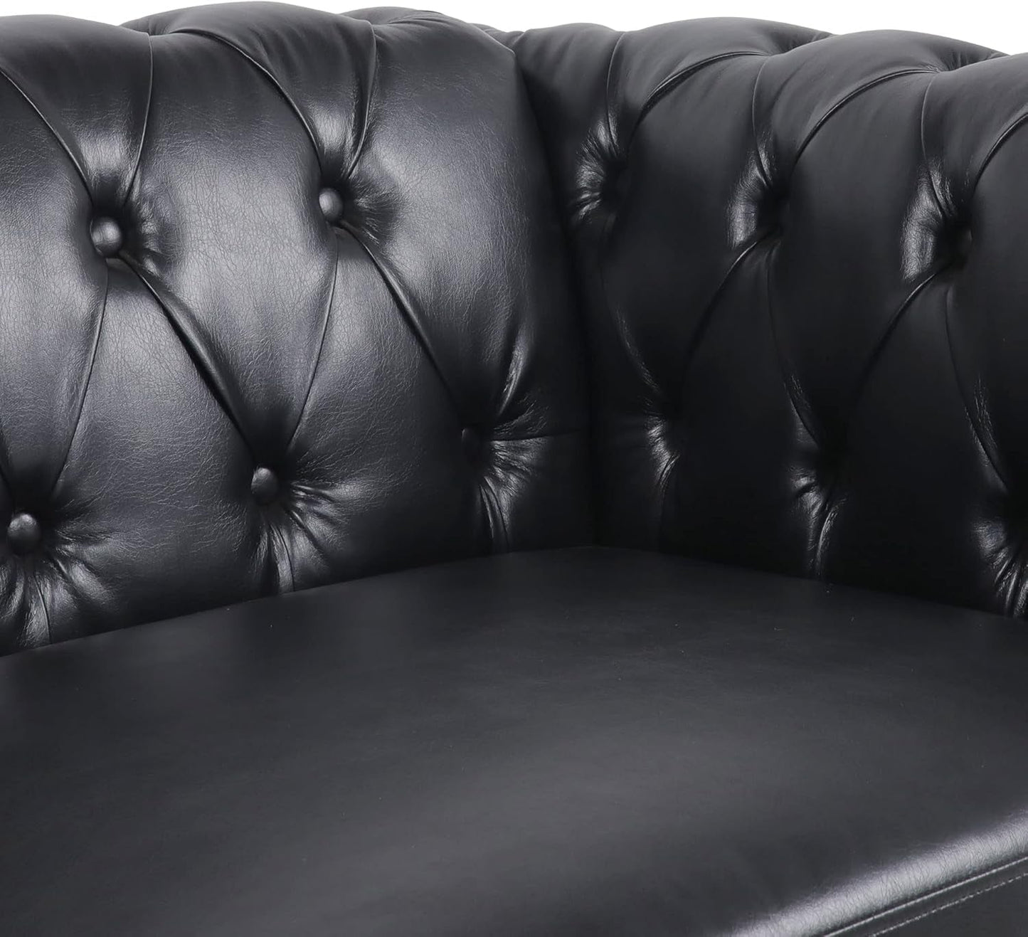 2 Piece Living Room Sofa Set Black Faux Leather Club Chair And Chesterfield Loveseat