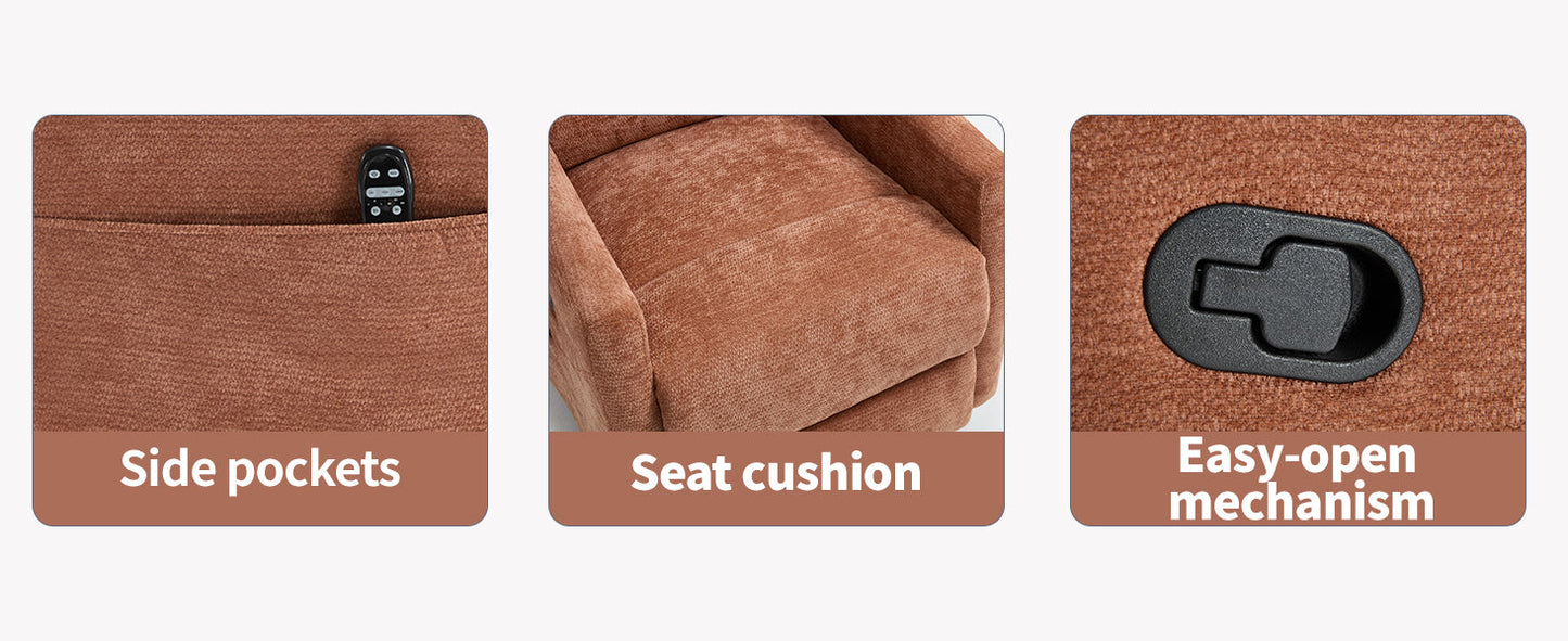 Heat Massage Manual Recliner Chair with Rocker and Swivel in Fabric for Living Room, Orange