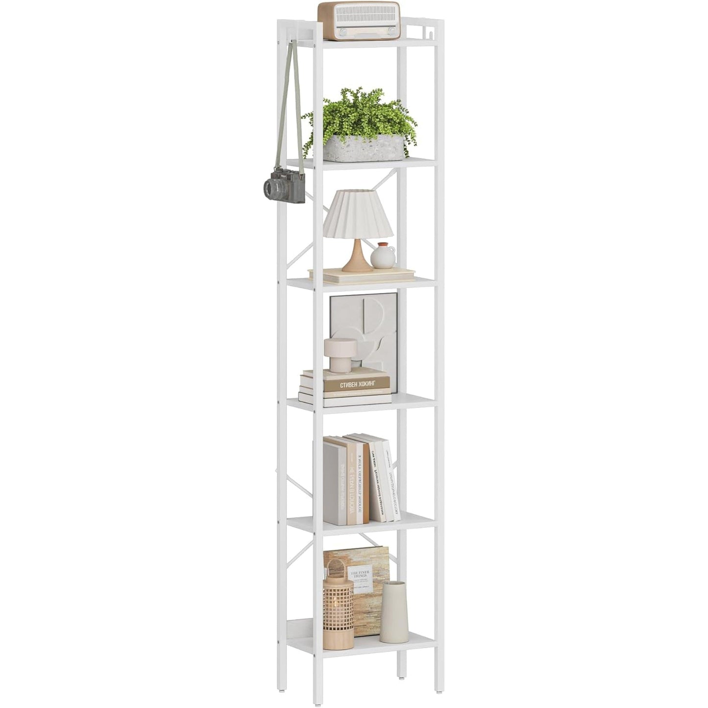 6 Tier White Industrial Bookshelf For Home Office Living Room