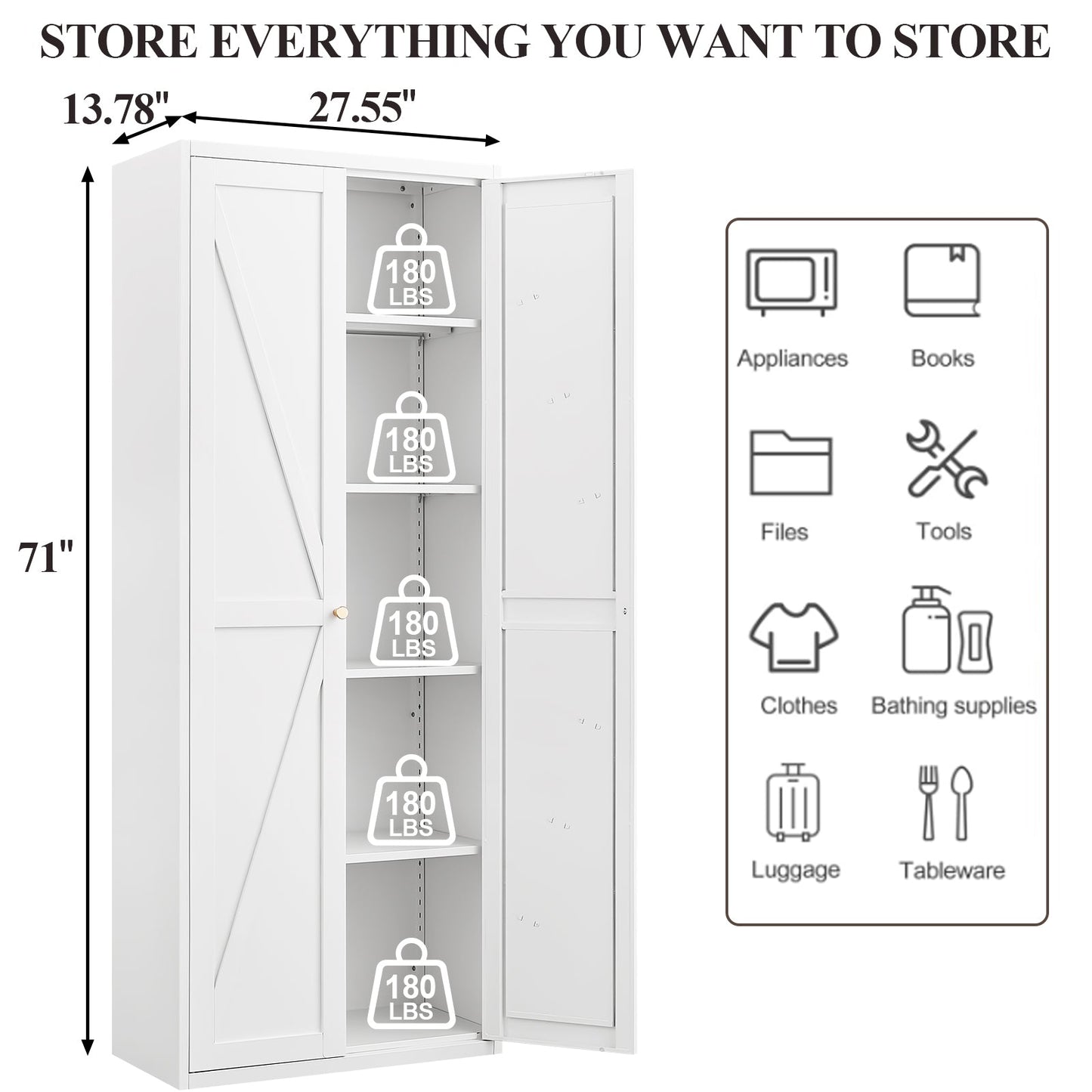 Metal Adjustable 2 Doors Storage Cabinet