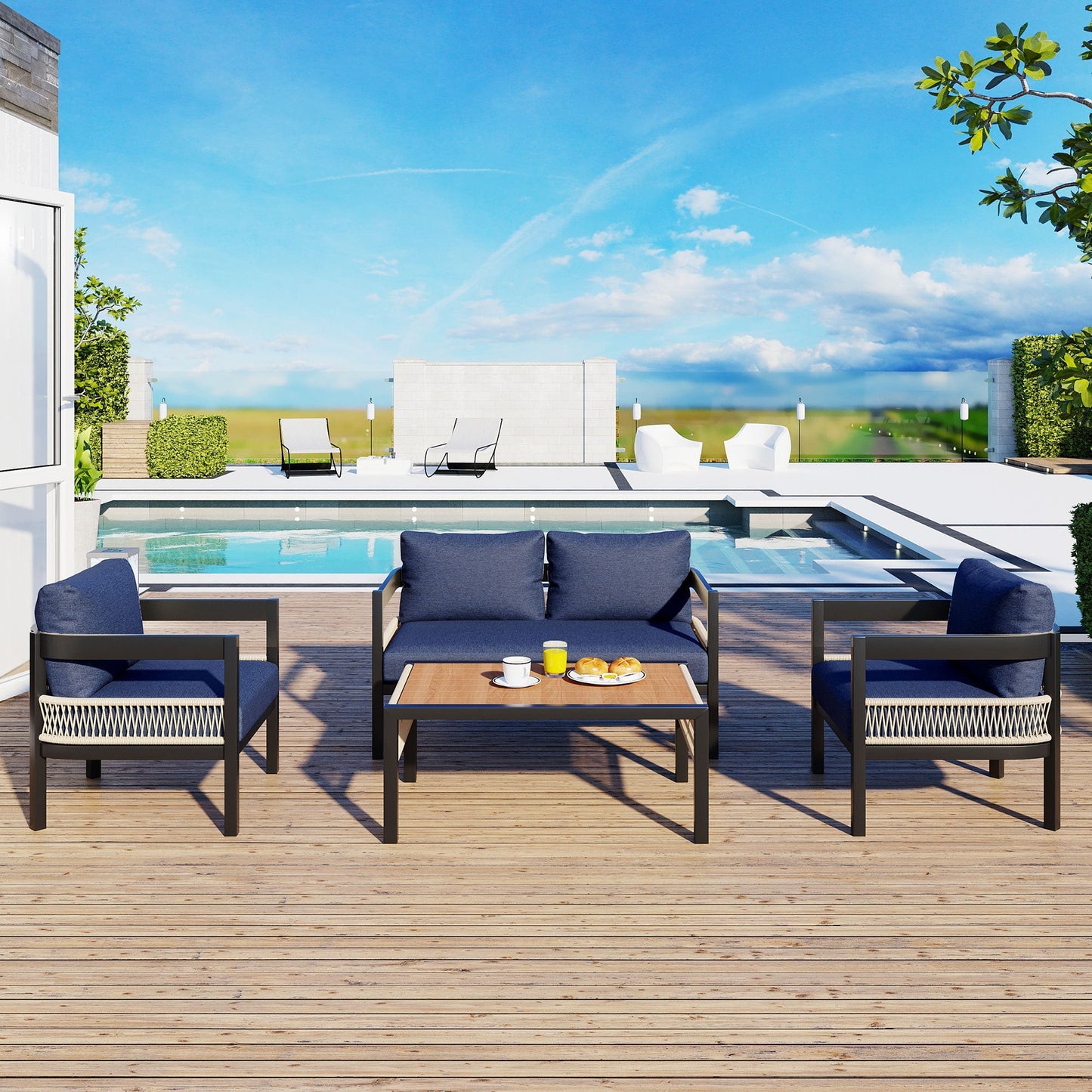 U_Style Multi-person Outdoor Iron Sofa Set with Table