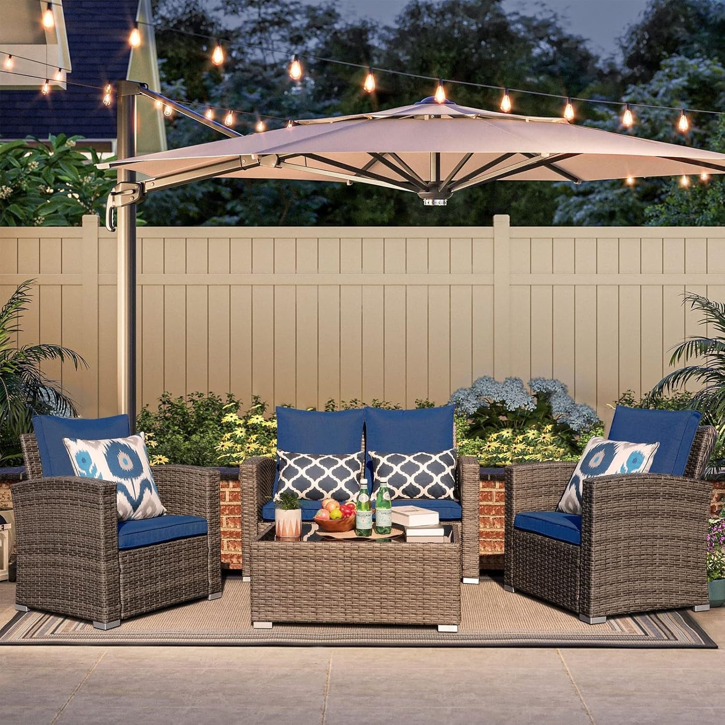 Navy Blue Outdoor Rattan Patio Furniture Set for Gatherings