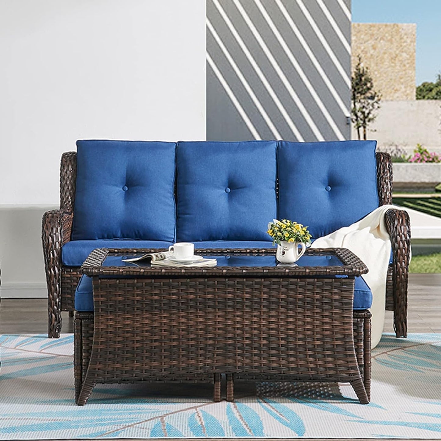 6 Piece Outdoor Patio Furniture Set With Swivel Chairs